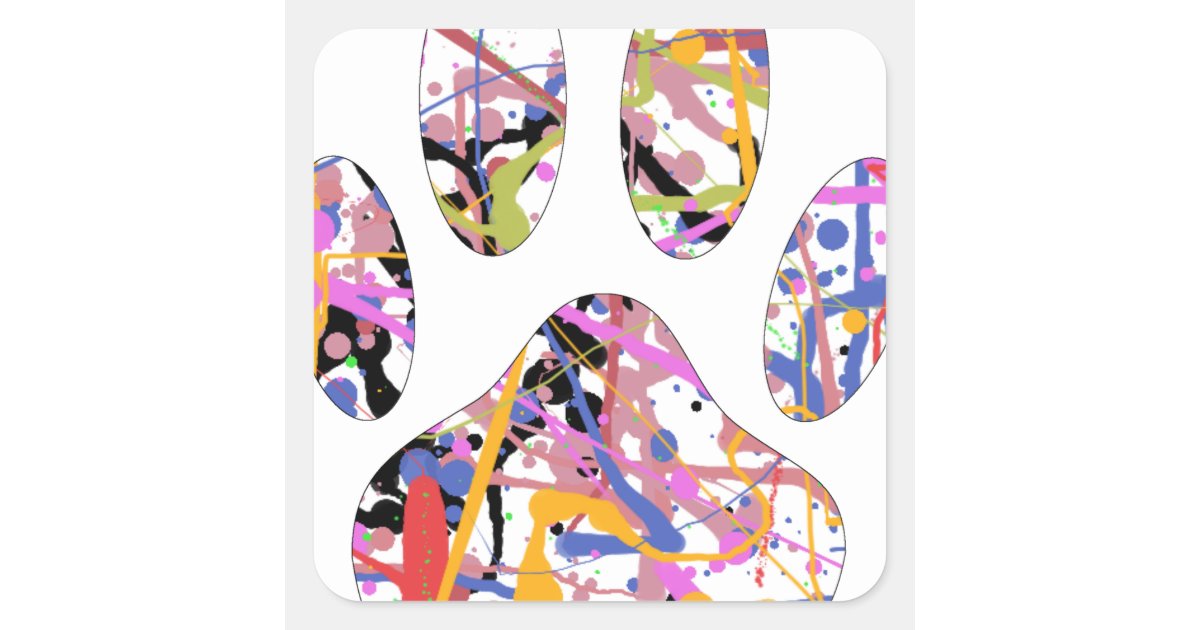 Paint Splatter Dog Paw Print Square Sticker | Zazzle