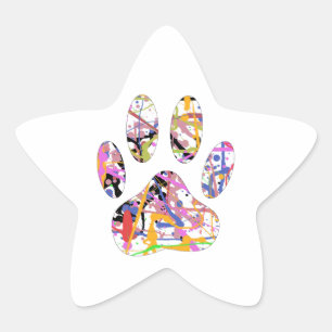 Paint Splatter Dog Paw Print Star Sticker