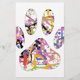 Paint Splatter Dog Paw Print Stationery