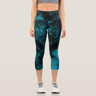 Paint Splatter effect Blue & Black Capri Leggings