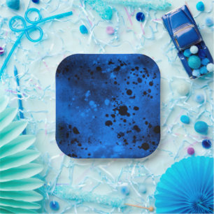 Paint Splatter Effect Blue & Black  Paper Plate