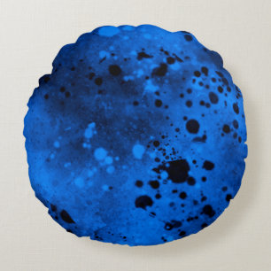 Paint Splatter effect Blue & Black Round Cushion