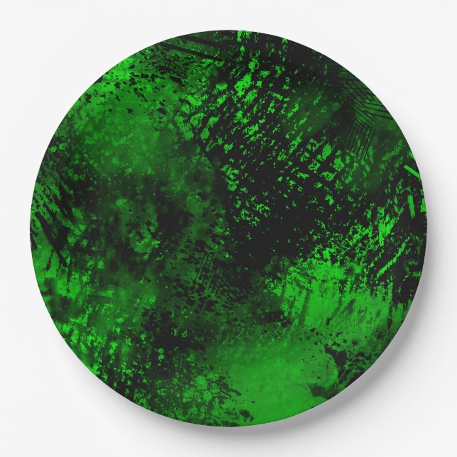 Paint Splatter effect Green & Black  Paper Plate (Front)