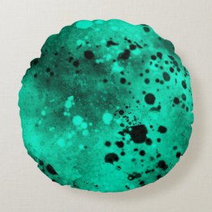 Paint Splatter effect Green & Black Round Cushion