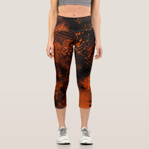 Paint Splatter effect Orange & Black Capri Leggings