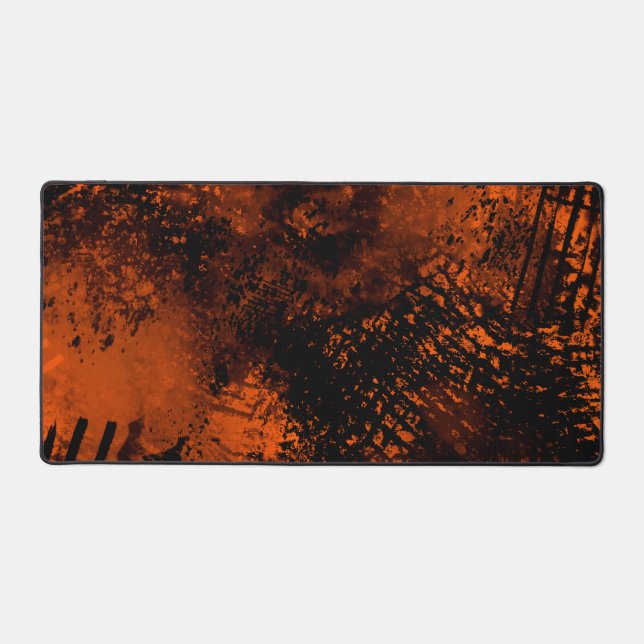 Paint Splatter effect Orange & Black   Desk Mat (Front)