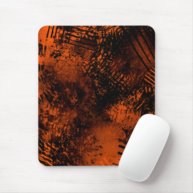 Paint Splatter effect Orange  & Black   Mouse Mat (With Mouse)