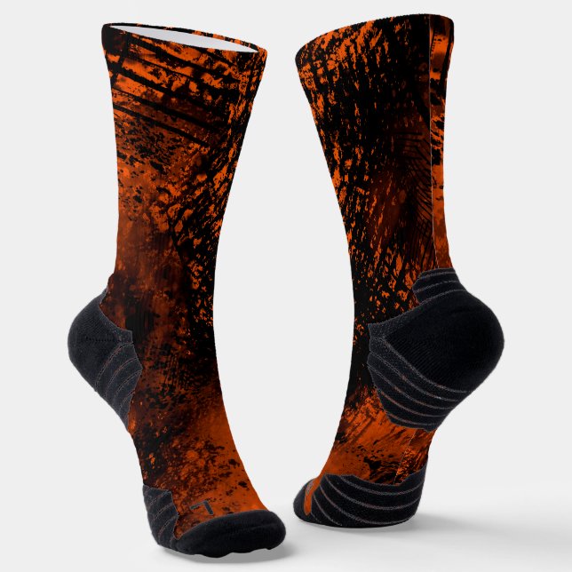 Paint Splatter Effect Orange & Black  Socks (Angled)