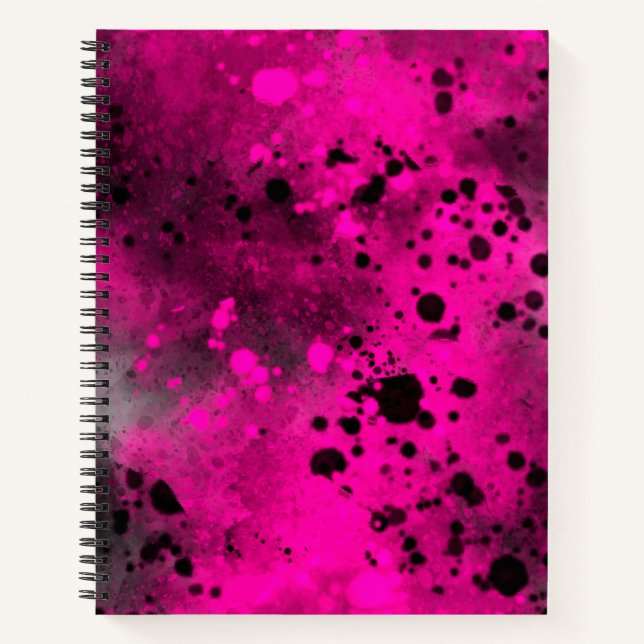 Paint Splatter Effect Pink & Black  Notebook (Front)