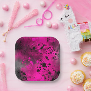 Paint Splatter Effect Pink & Black  Paper Plate