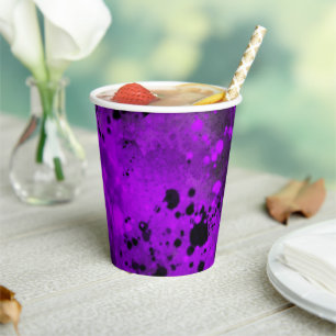 Paint Splatter Effect Purple & Black Paper Cups