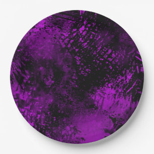 Paint Splatter effect Purple & Black  Paper Plate
