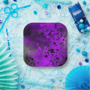 Paint Splatter Effect Purple & Black  Paper Plate