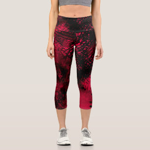 Paint Splatter effect Red & Black Capri Leggings