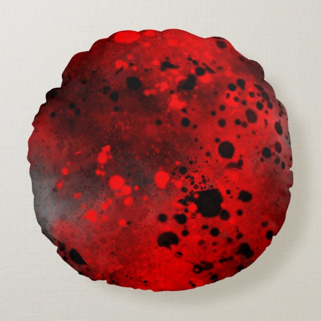 Paint Splatter effect Red & Black Round Cushion (Front)