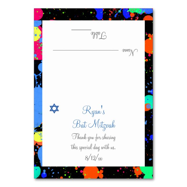 Paint Splatter, Faux Neon, Custom Place Cards (Front)
