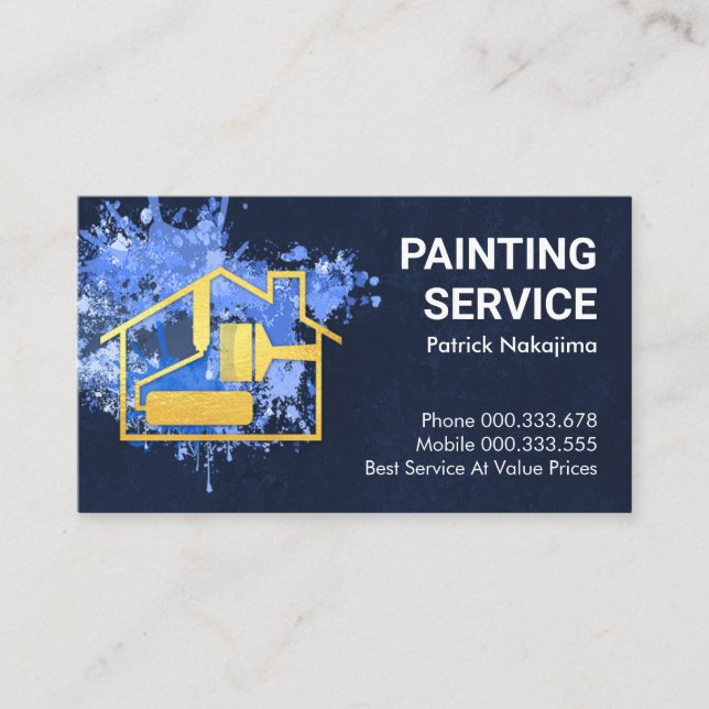 Paint Splatter Gold Home Brush Business Card (Front)