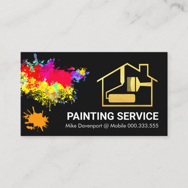 Paint Splatter Gold Home Brush Painter Business Card (Front)