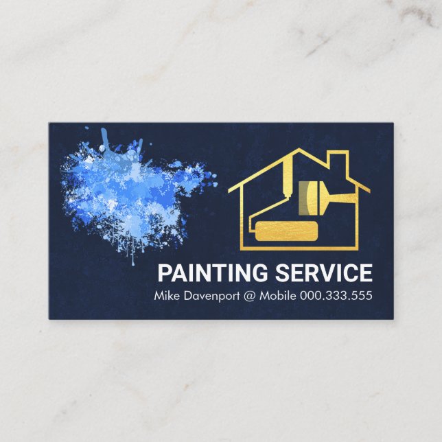 Paint Splatter Gold Home Brush Painting Business Card (Front)