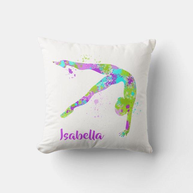 Paint Splatter Gymnastics Throw Pillow (Front)