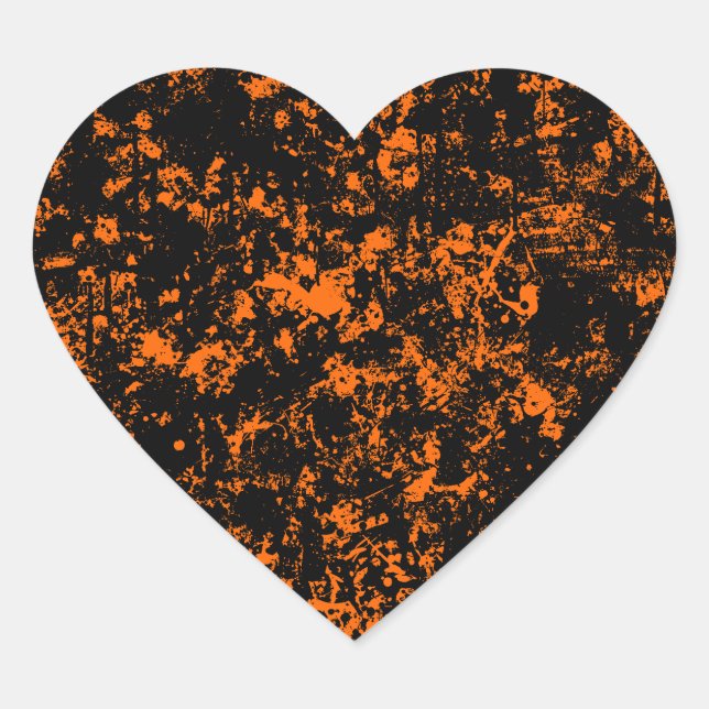 Paint Splatter- Halloween Colours (Black & Orange) Heart Sticker (Front)