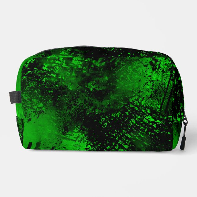 Paint Splatter Hatching Effect Green & Black  Dopp Kit (Front)