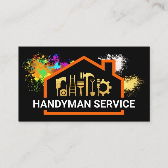 Paint Splatter Home Frame Handyman Business Card (Front)