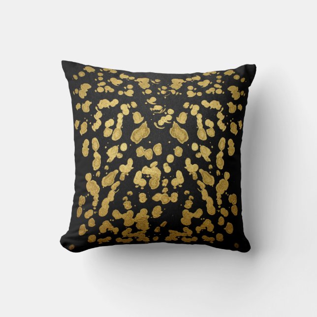 Paint Splatter in Faux Gold and Black Cushion (Front)