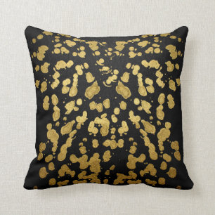 Paint Splatter in Faux Gold and Black Cushion