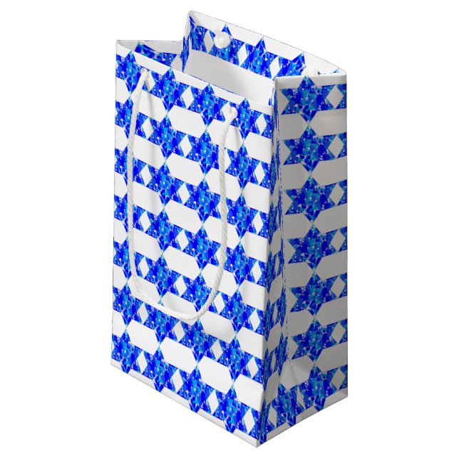 Paint Splatter Jewish Stars Small Gift Bag (Front Angled)