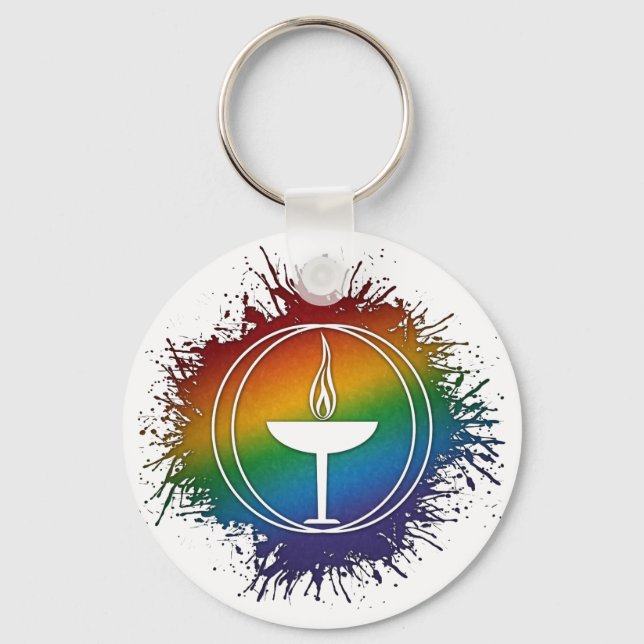 Paint Splatter LGBT Rainbow Unitarian Universalism Key Ring (Front)