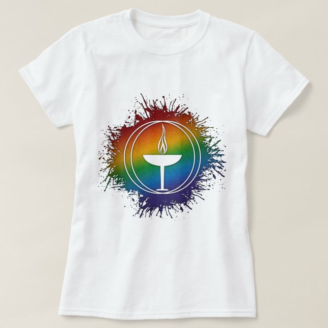 Paint Splatter LGBT Rainbow Unitarian Universalism T-Shirt (Design Front)