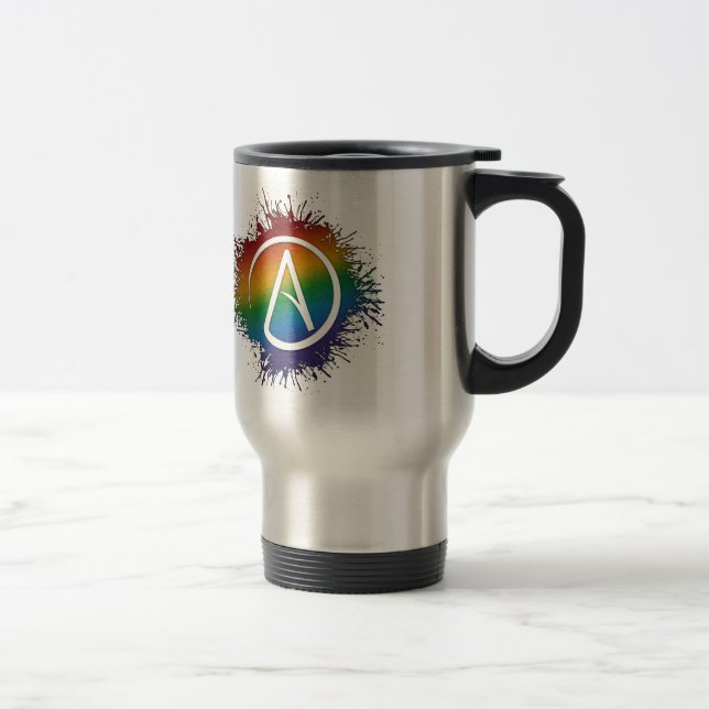 Paint Splatter LGBTQ Pride Rainbow Atheist Symbol Travel Mug (Right)