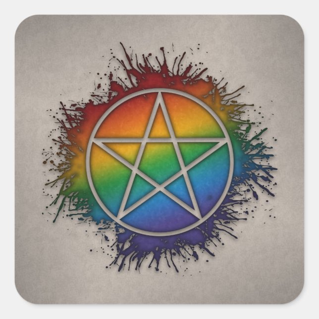 Paint Splatter LGBTQ Pride Rainbow Pentacle Symbol Square Sticker (Front)