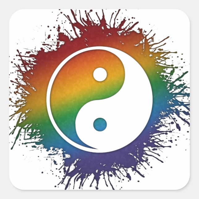 Paint Splatter LGBTQ Pride Rainbow Yin and Yang Square Sticker (Front)