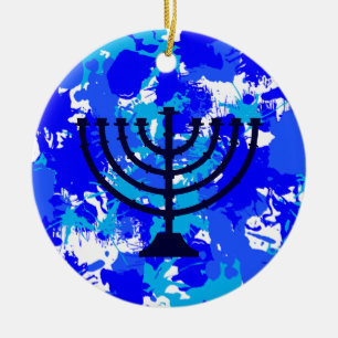 Paint Splatter Menorah Ceramic Tree Decoration