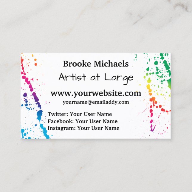 [Paint Splatter] Modern Abstract Artist White Business Card (Front)
