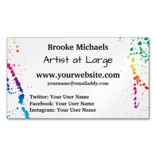 [Paint Splatter] Modern Abstract Artist White Magnetic Business Card
