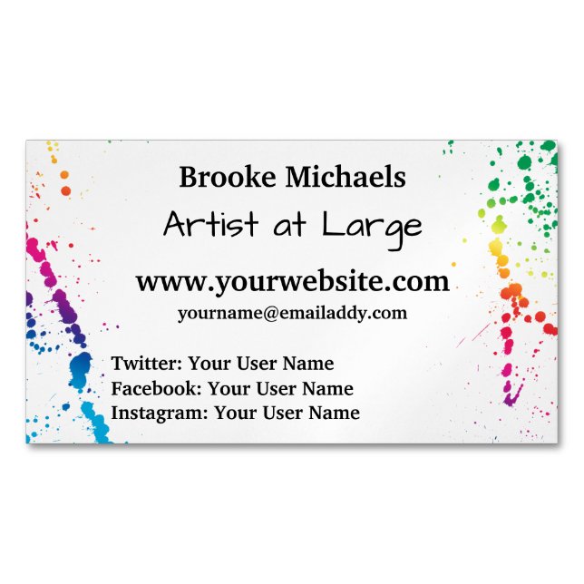 [Paint Splatter] Modern Abstract Artist White Magnetic Business Card (Front)