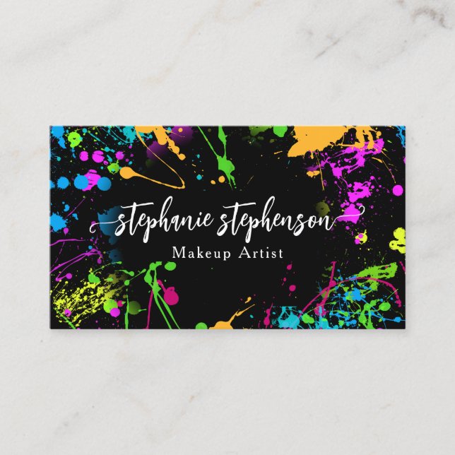 Paint Splatter Modern Art Makeup Nail Artist Business Card (Front)