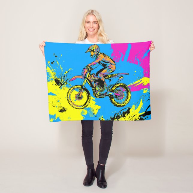 Paint Splatter - Motocross Rider Fleece Blanket (In Situ)
