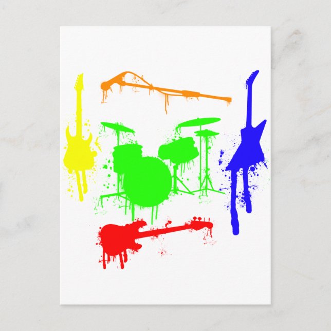 Paint Splatter Musical instruments Band Graffiti Postcard (Front)