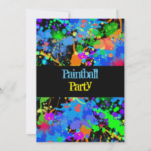 Paint Splatter, Neon, Birthday Invitation