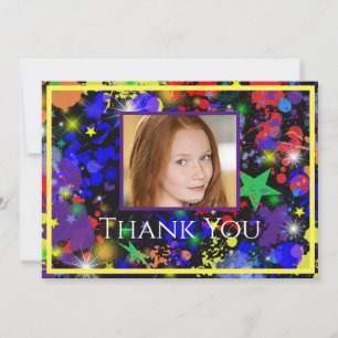 Paint Splatter Neon Photo Thank You Card