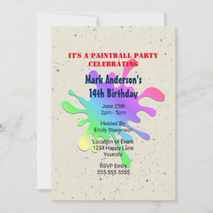 Paint Splatter Paintball Birthday Invitation