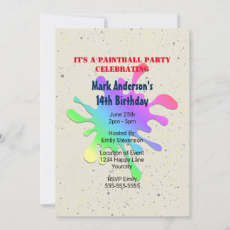 Paint Splatter Paintball Birthday Invitation