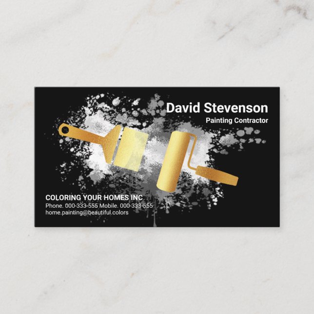 Paint Splatter Peeling Paint Gold Brush Business Card (Front)