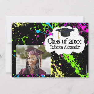 Paint Splatter Photo Graduation Party Invitation