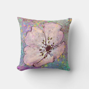 Paint Splatter Pillow with a Pink Flower