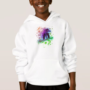 Paint splatter rainbow snowboarder kids hoodie